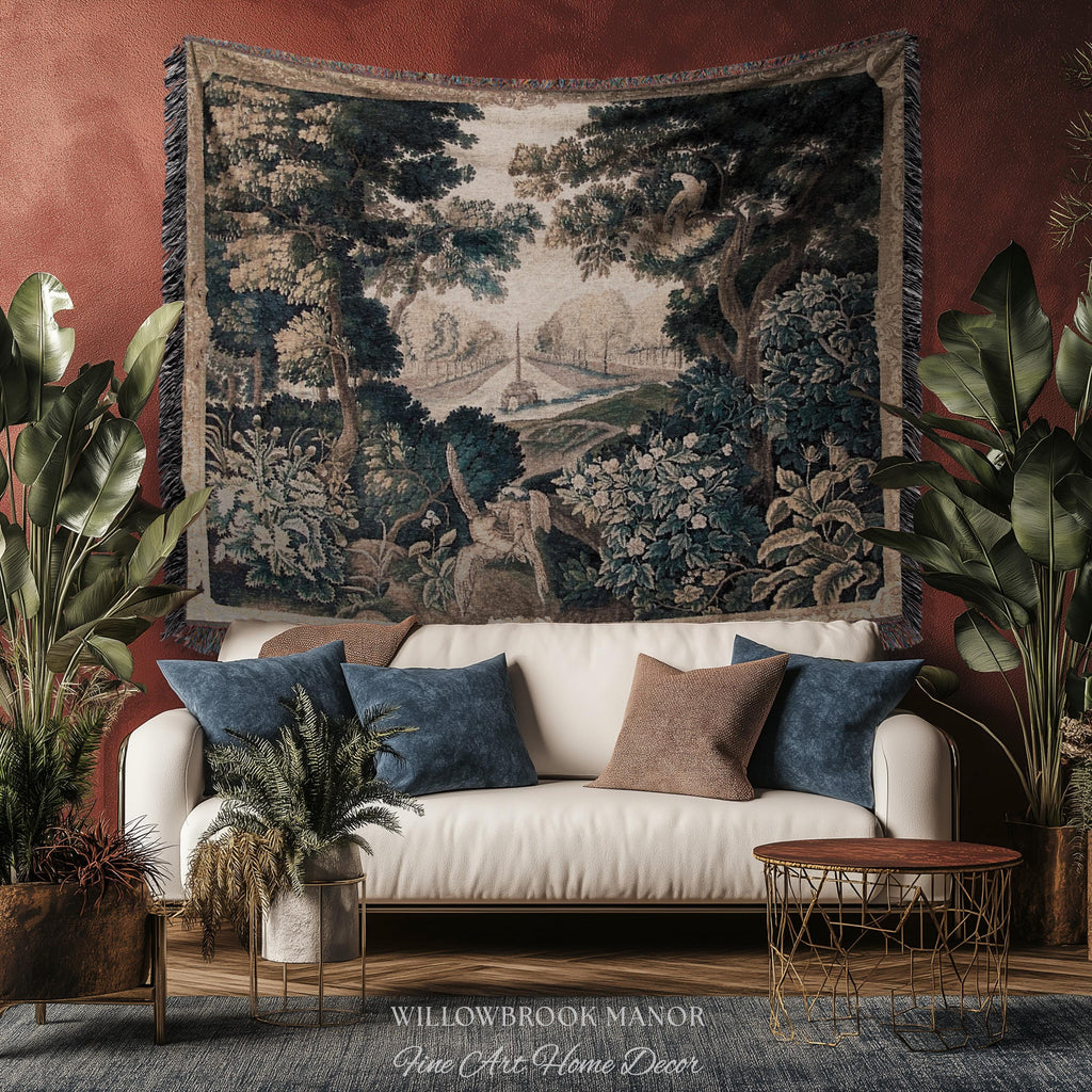 Brussels Tapestry Verdure Garden Antique European Baroque Wall Decor Birds & Foliage 17th-Century Manor Landscape Woven Traditional Textile