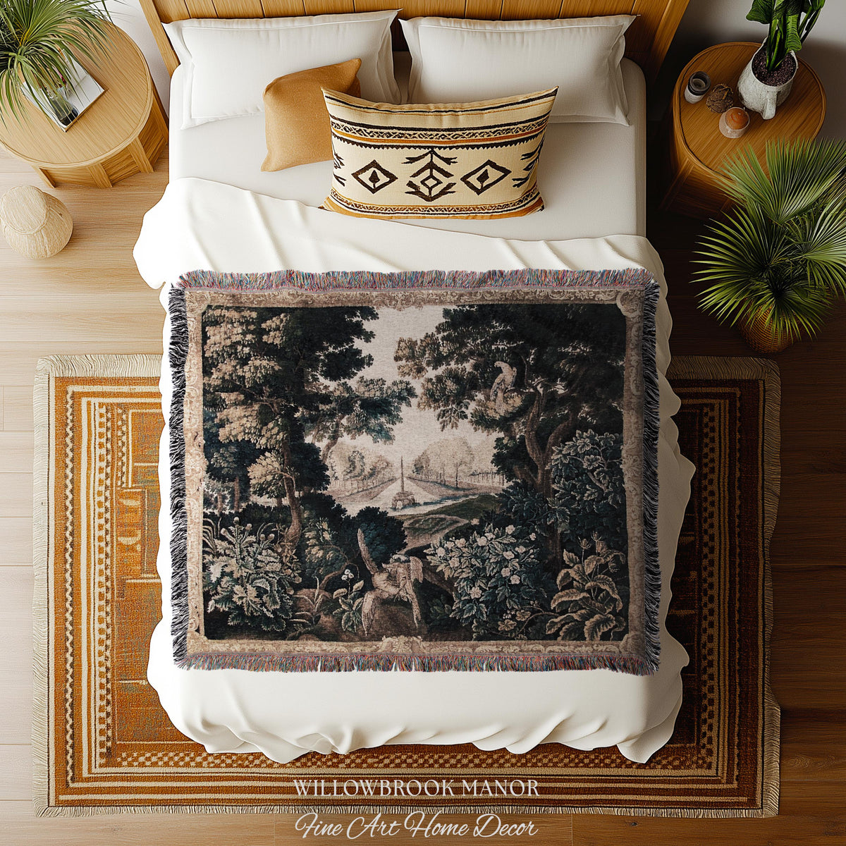 Brussels Tapestry Verdure Garden Antique European Baroque Wall Decor Birds & Foliage 17th-Century Manor Landscape Woven Traditional Textile