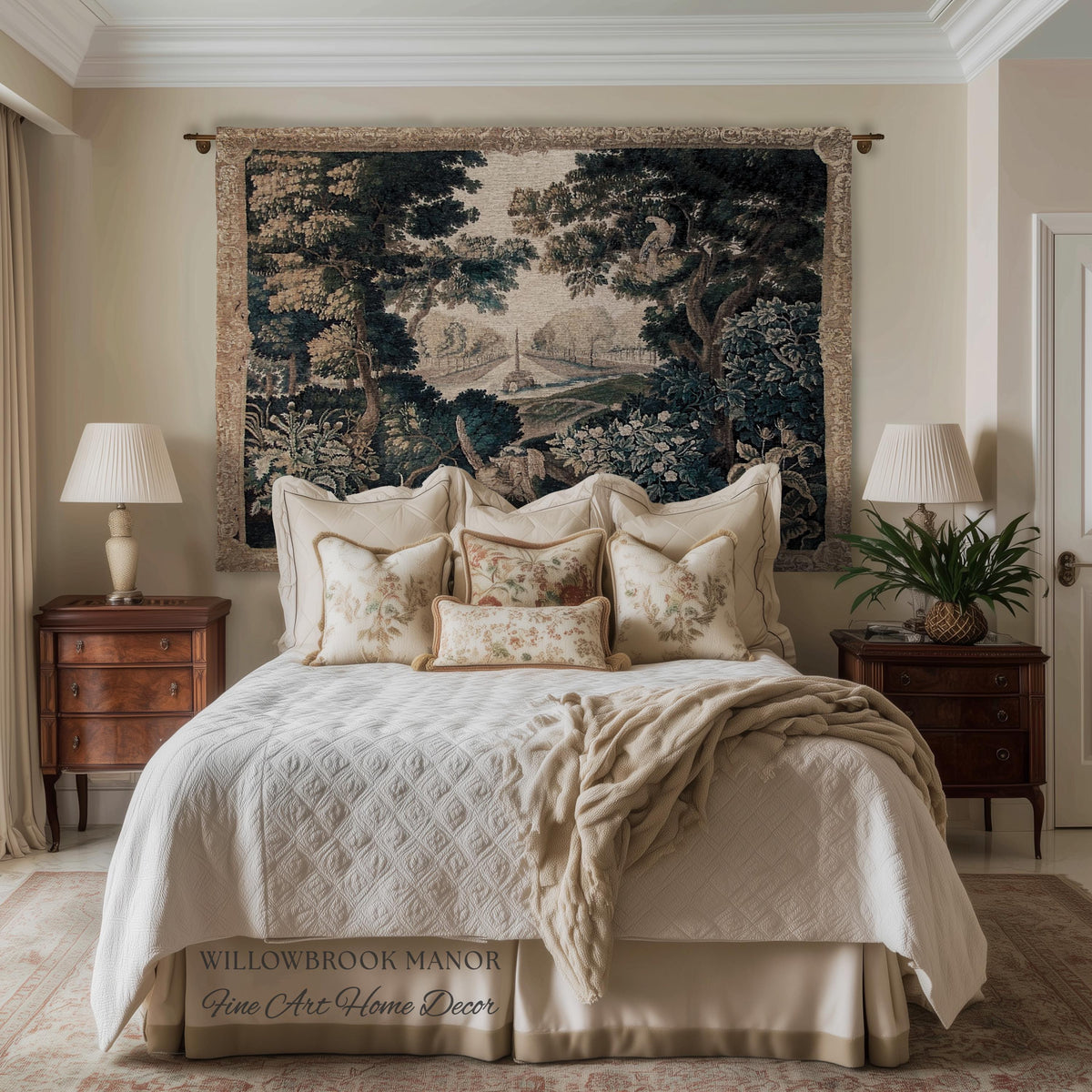Brussels Tapestry Verdure Garden Antique European Baroque Wall Decor Birds & Foliage 17th-Century Manor Landscape Woven Traditional Textile