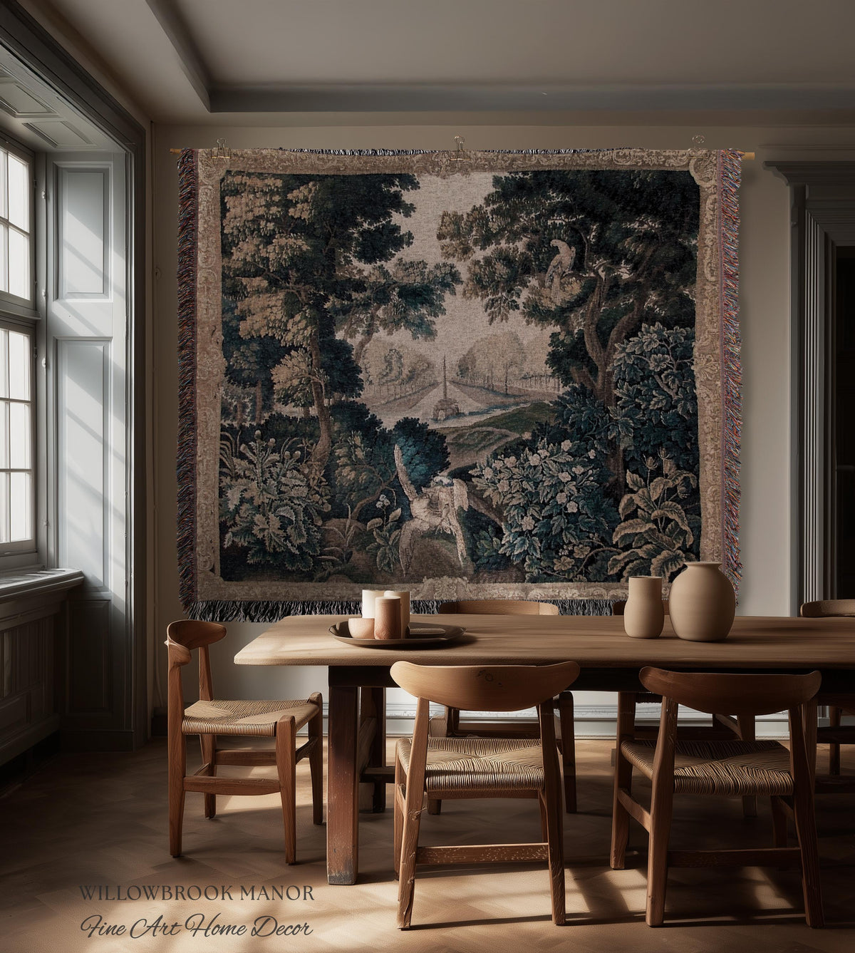Brussels Tapestry Verdure Garden Antique European Baroque Wall Decor Birds & Foliage 17th-Century Manor Landscape Woven Traditional Textile