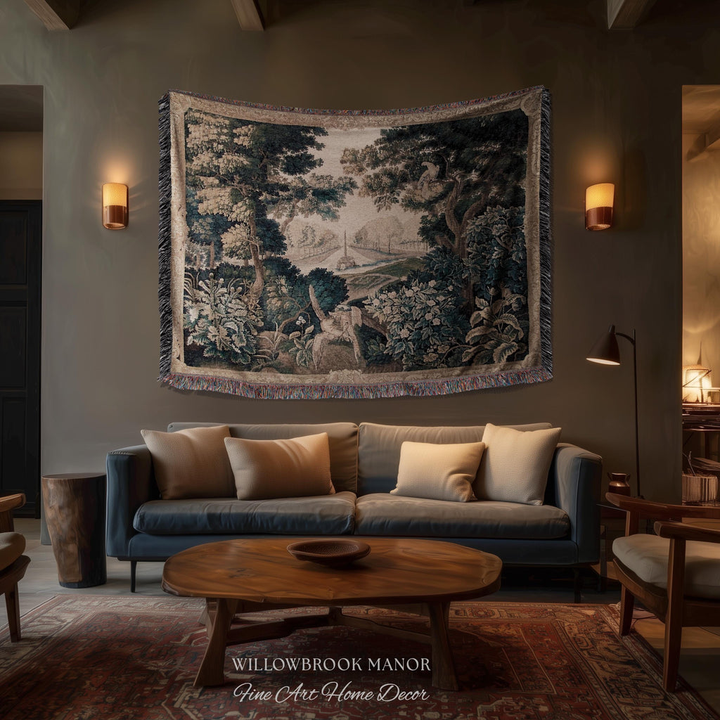 Brussels Tapestry Verdure Garden Antique European Baroque Wall Decor Birds & Foliage 17th-Century Manor Landscape Woven Traditional Textile