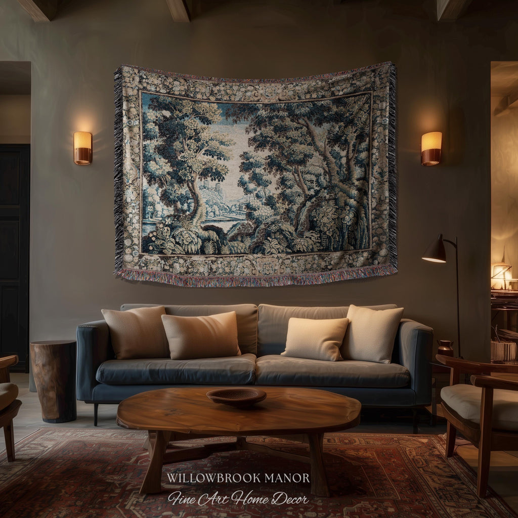 Heritage Nature Baroque Tapestry Flemish Textile Art Forest Ruins Landscape | Antique Reproduction Canal Scene Ornate Woodland Wall Decor