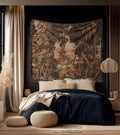 Jacquard French Pastoral Scenic Wall Tapestry Woven Rustic River Art | Classical Home Decor Vintage Verdure Heron Bird Nature Wall Hanging