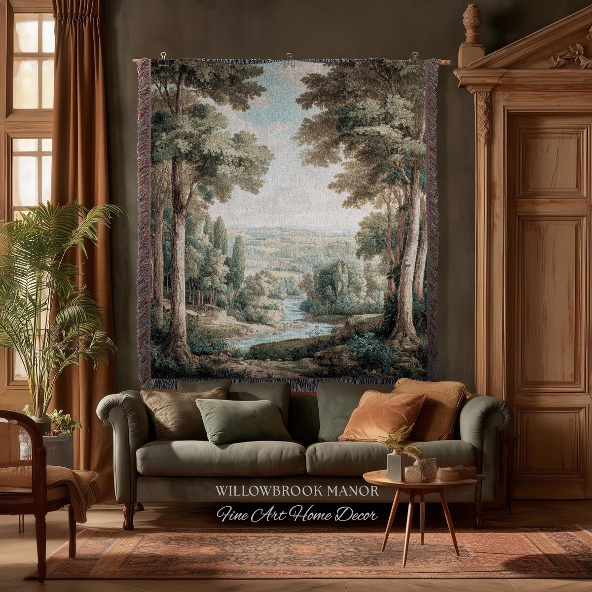 Elegant Landscape Tapestry Hanging French Verdure Art, Whimsical Nature Mountain River View European Blanket Soft Woven Wall Nostalgic Decor