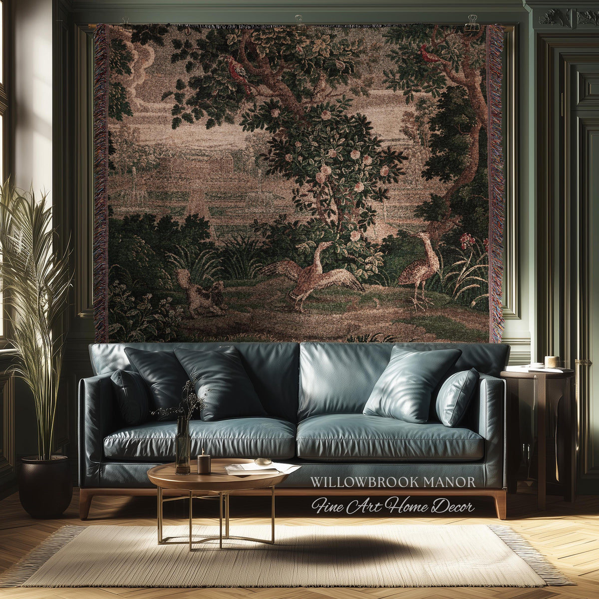 Garden Clearing Wildlife Garden Wall Textile, 17th Century Woven Tapestry Verdure Floral Folklore Throw Blanket French Aubusson Royal Estate