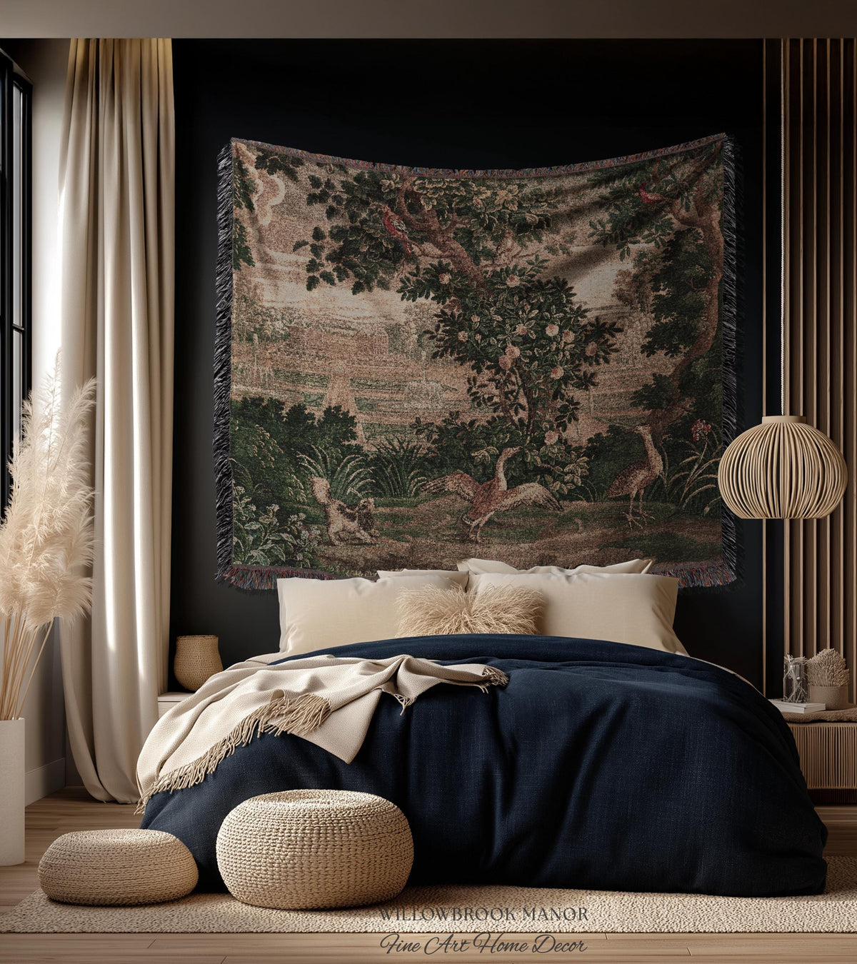 Garden Clearing Wildlife Garden Wall Textile, 17th Century Woven Tapestry Verdure Floral Folklore Throw Blanket French Aubusson Royal Estate