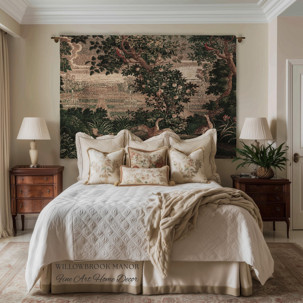 Garden Clearing Wildlife Garden Wall Textile, 17th Century Woven Tapestry Verdure Floral Folklore Throw Blanket French Aubusson Royal Estate