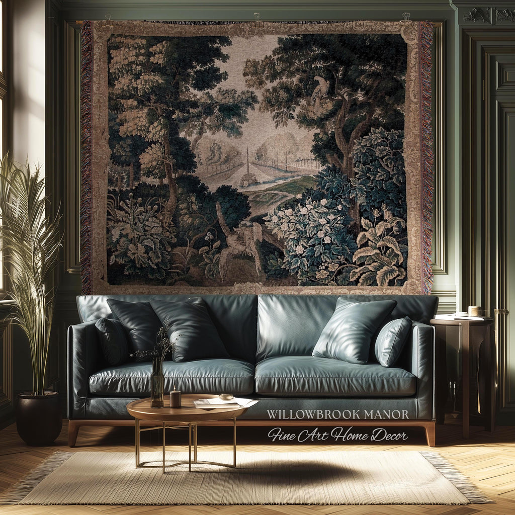 Brussels Tapestry Verdure Garden Antique European Baroque Wall Decor Birds & Foliage 17th-Century Manor Landscape Woven Traditional Textile