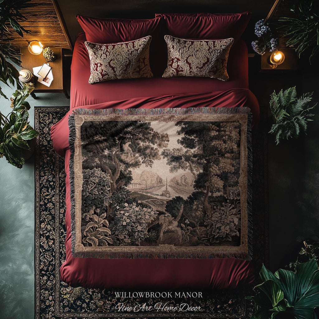 Elegant Rustic Rococo Old World Botanical Forest Tapestry Woven Woodland Scene Art | Heritage Pastoral Belgian Tapestry Classical Wall Decor