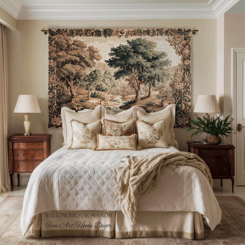 Aubusson Style Verdure Tapestry Tranquil River Scenic Wall Decor Art | European Pastoral Landscape Heirloom Blanket Woven Throw Nature Scene