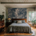 Toile Style Countryside Romantic Wall Art, Jacquard Woven Tapestry Monochrome Vintage Scenery Heritage Textile Smoky Blue Old World European