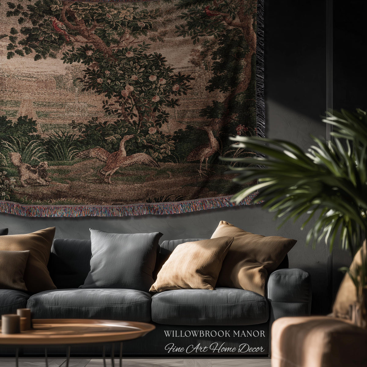 Garden Clearing Wildlife Garden Wall Textile, 17th Century Woven Tapestry Verdure Floral Folklore Throw Blanket French Aubusson Royal Estate
