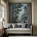 Lakeside Blue Verdure Classical Woven Tapestry Cool Tone Serene Nature Scene Art, Woodland Sky Meadow Landscape Jacquard Woven Throw Blanket