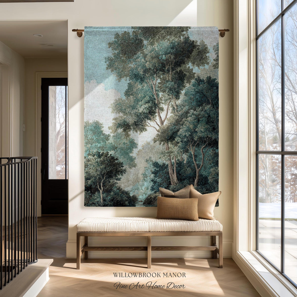 Arboreal Decor Woven Large Wall Tapestry Trees Forest Art, Elegant Wall Hanging Woodland Nature Throw Serene Blanket Classic Textile Artwork