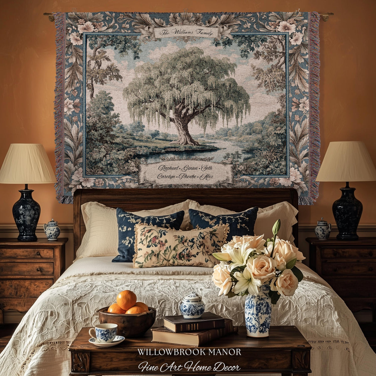 Sentimental Gift Personalized Willow Tree Family Tapestry Custom Names Woven Throw | Keepsake Blanket Ancestral Cottagecore Heritage Decor