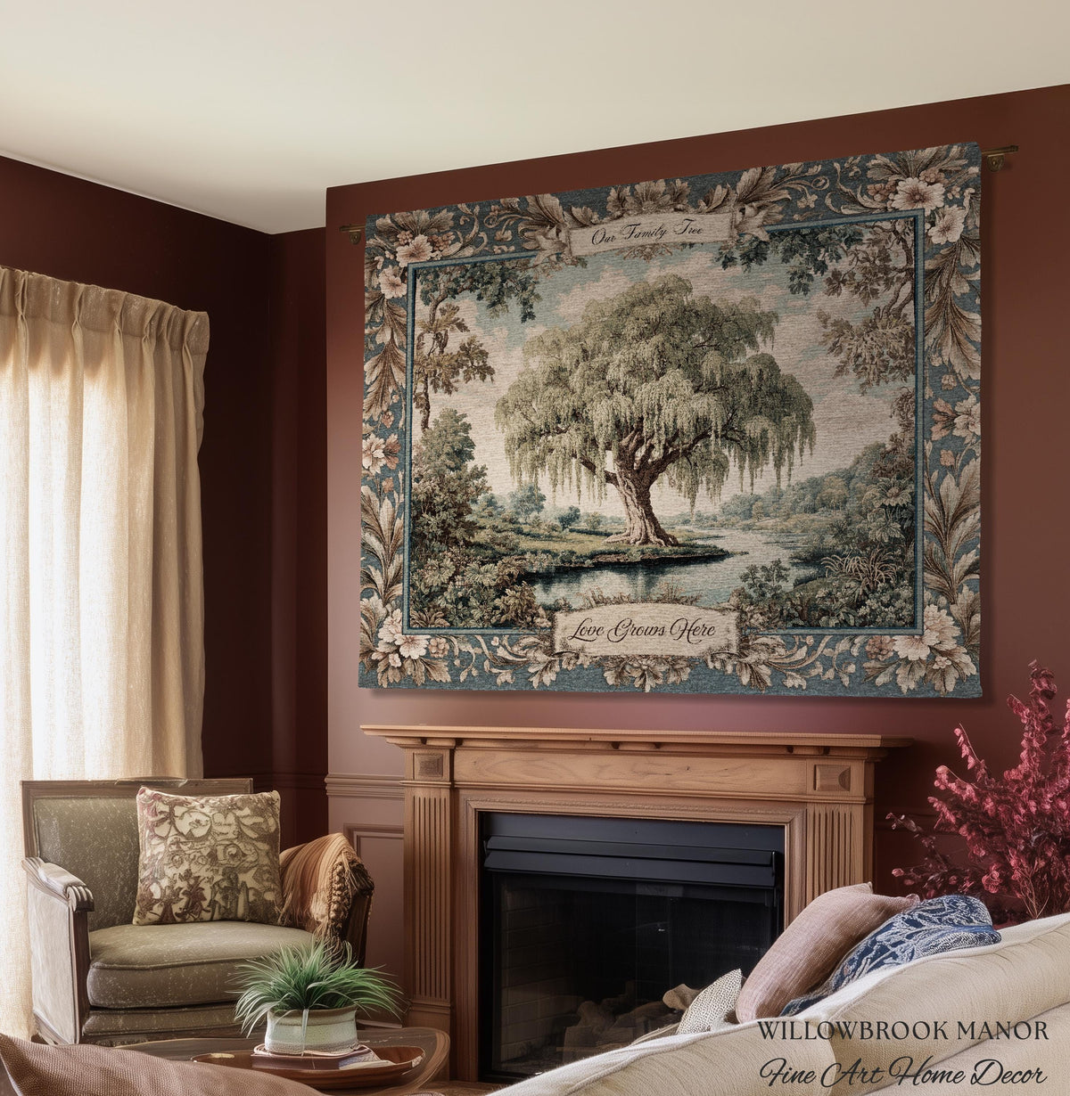 Sentimental Gift Personalized Willow Tree Family Tapestry Custom Names Woven Throw | Keepsake Blanket Ancestral Cottagecore Heritage Decor
