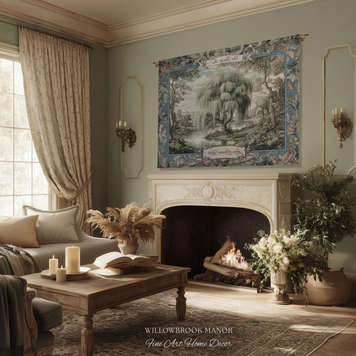 Pastoral Weeping Willow Custom Family Tree Woven Wall Art | Romantic Verdure Tapestry Personalized Names Timeless Nostalgia Heirloom Gift