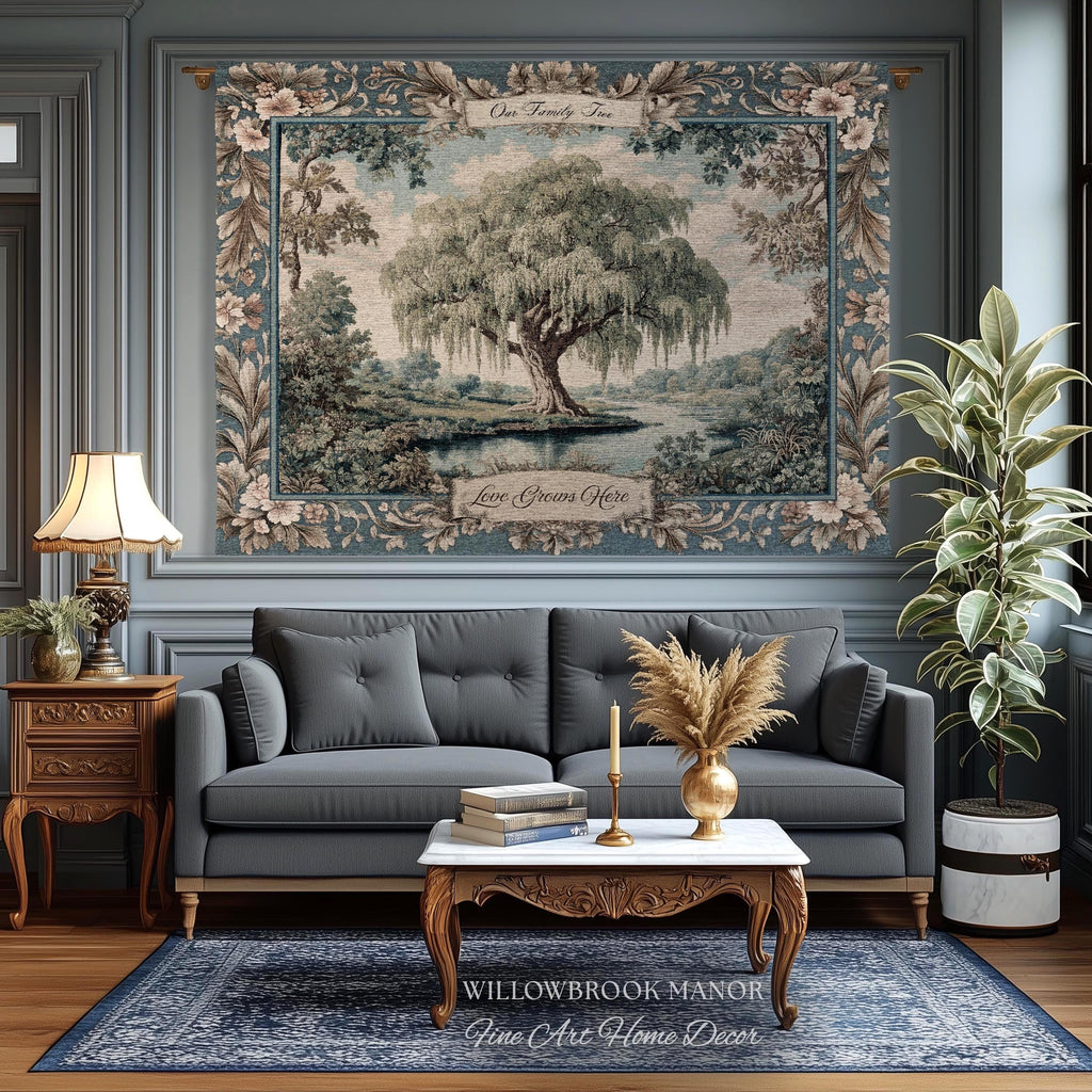 Sentimental Gift Personalized Willow Tree Family Tapestry Custom Names Woven Throw | Keepsake Blanket Ancestral Cottagecore Heritage Decor
