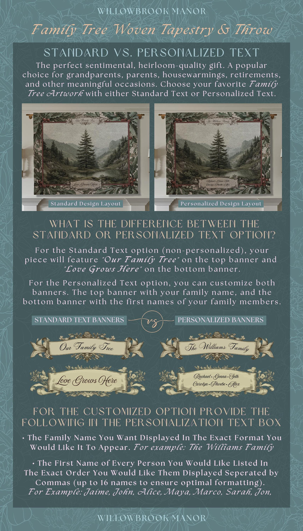 Meaningful Family Gift Misty Woodland Tree Custom Tapestry Art | Personalized Names Woven Throw Blanket Heartfelt Keepsake Rustic Wall Decor