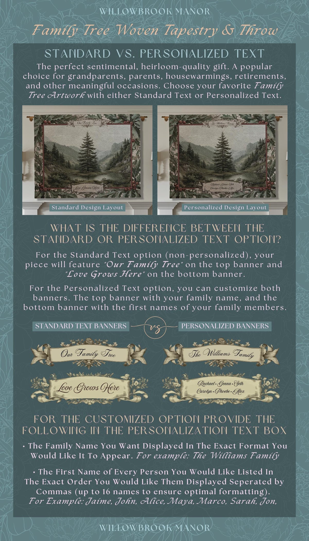 Meaningful Family Gift Misty Woodland Tree Custom Tapestry Art | Personalized Names Woven Throw Blanket Heartfelt Keepsake Rustic Wall Decor