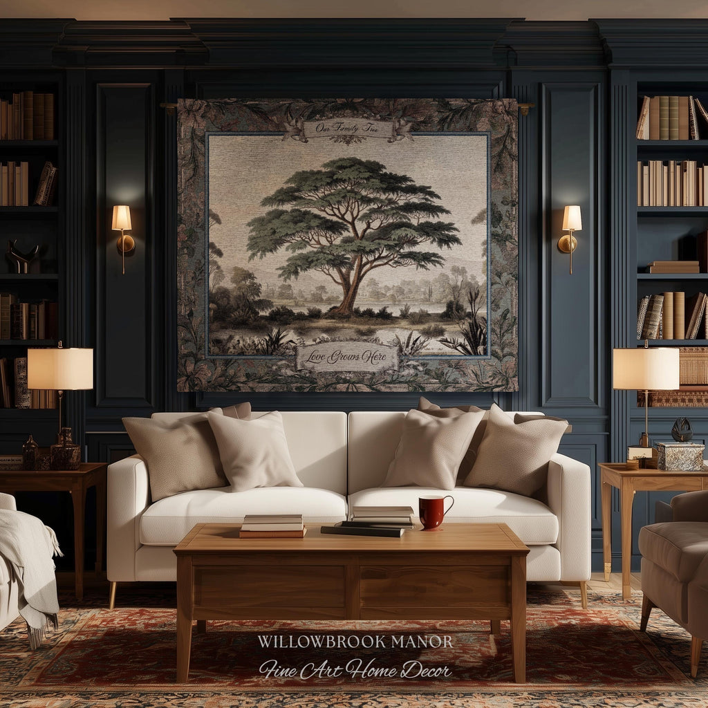 Elegant Acacia Tree Family Tapestry Personalized Name Woven Wall Hanging | Custom Grandparent Gift Vintage Botanical Keepsake Throw Blanket