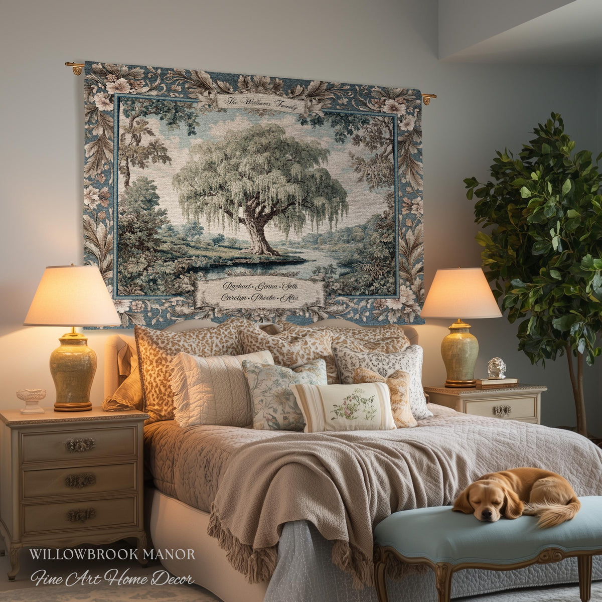 Sentimental Gift Personalized Willow Tree Family Tapestry Custom Names Woven Throw | Keepsake Blanket Ancestral Cottagecore Heritage Decor