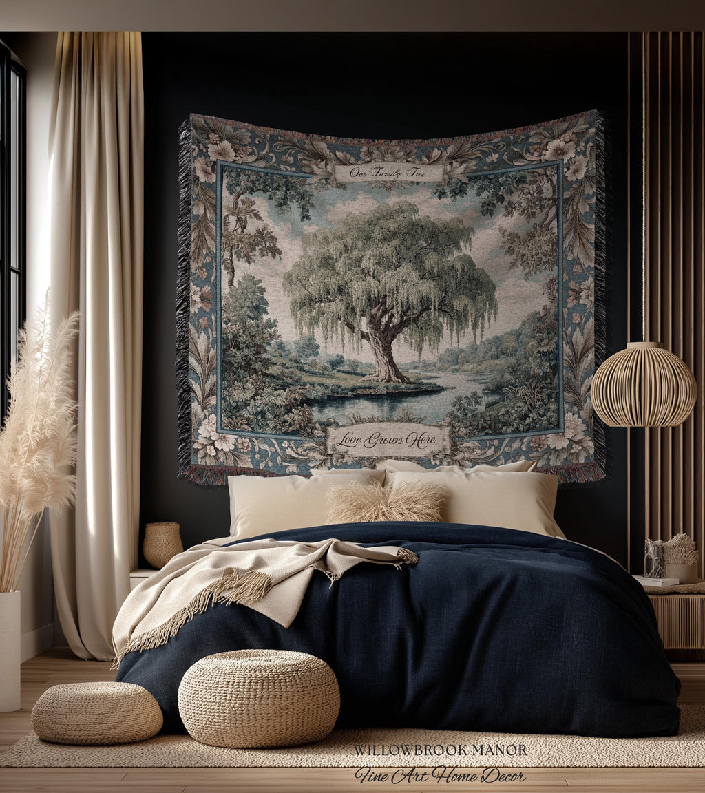 Sentimental Gift Personalized Willow Tree Family Tapestry Custom Names Woven Throw | Keepsake Blanket Ancestral Cottagecore Heritage Decor