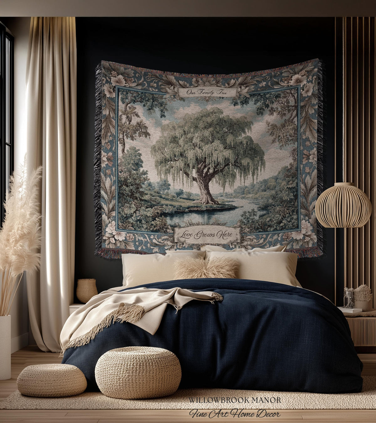 Sentimental Gift Personalized Willow Tree Family Tapestry Custom Names Woven Throw | Keepsake Blanket Ancestral Cottagecore Heritage Decor