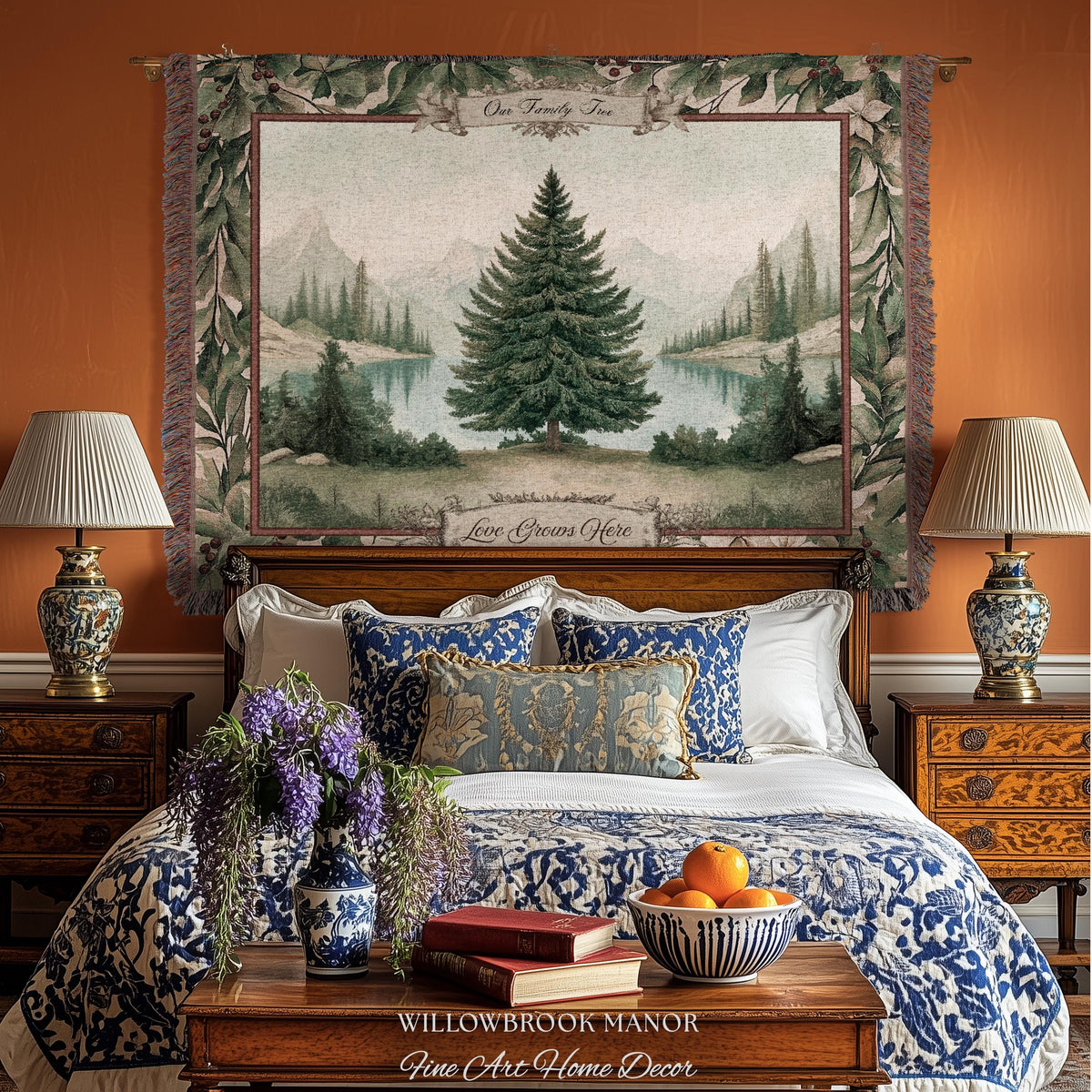 Winter Wonderland Spruce Family Tree Tapestry Personalized Name | Nostalgic Holiday Woven Throw Blanket Custom Festive Keepsake Wall Hanging