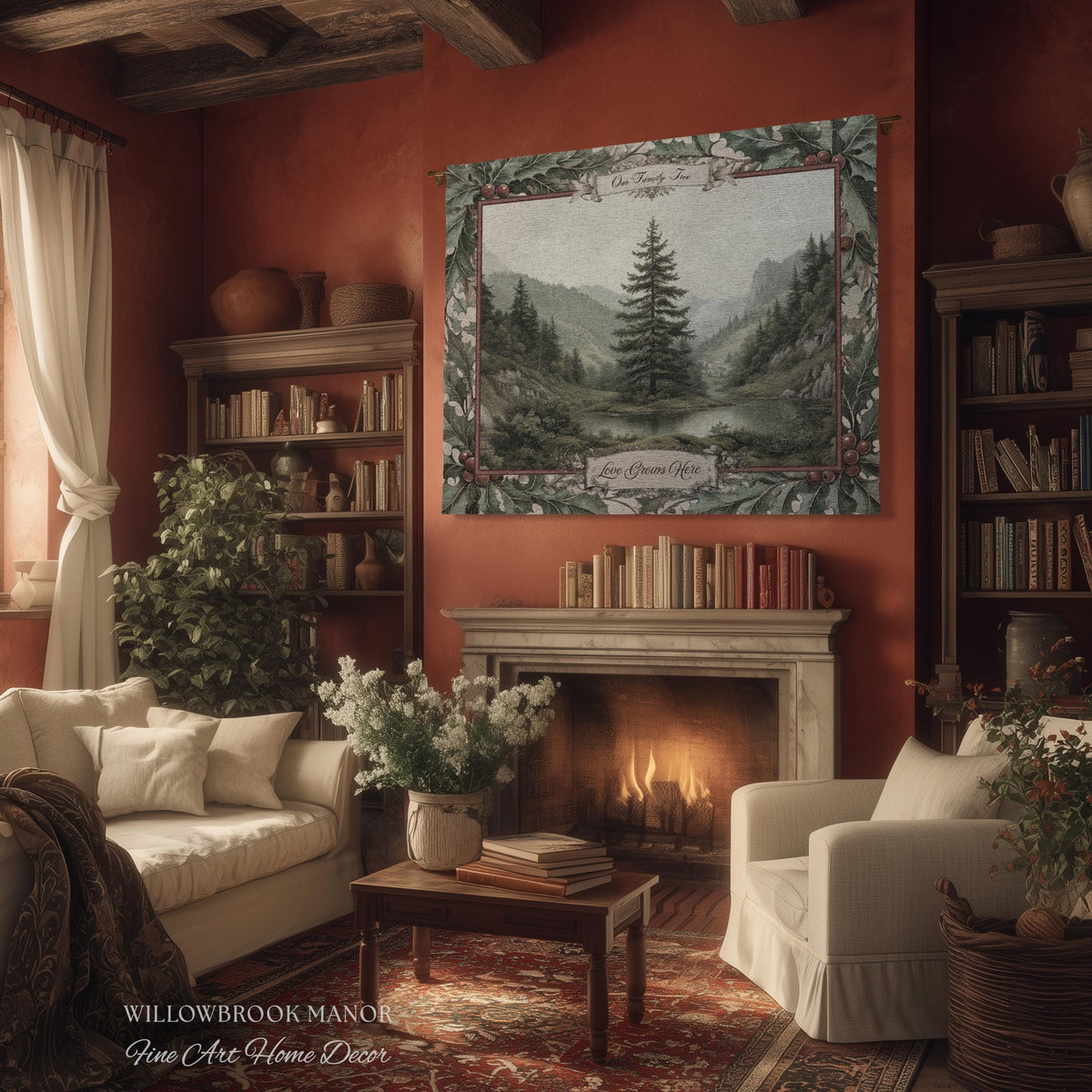 Meaningful Family Gift Misty Woodland Tree Custom Tapestry Art | Personalized Names Woven Throw Blanket Heartfelt Keepsake Rustic Wall Decor