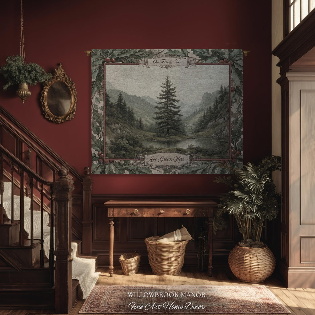 Meaningful Family Gift Misty Woodland Tree Custom Tapestry Art | Personalized Names Woven Throw Blanket Heartfelt Keepsake Rustic Wall Decor