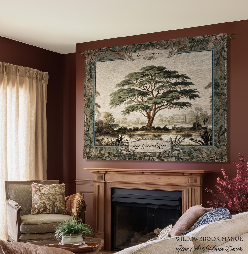 Elegant Acacia Tree Family Tapestry Personalized Name Woven Wall Hanging | Custom Grandparent Gift Vintage Botanical Keepsake Throw Blanket