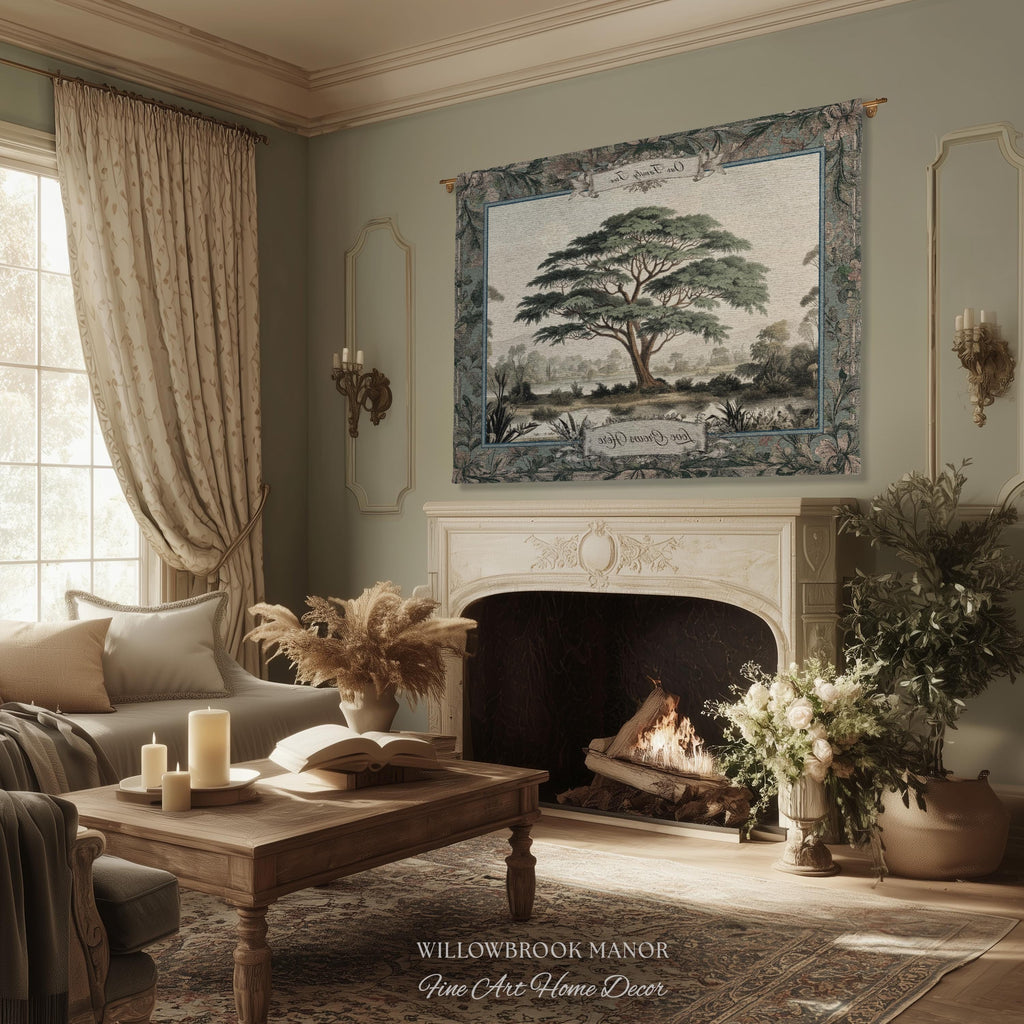 Elegant Acacia Tree Family Tapestry Personalized Name Woven Wall Hanging | Custom Grandparent Gift Vintage Botanical Keepsake Throw Blanket