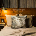 Old World Style Misty Woodland Decor Woven Tapestry Pillow | English Countryside Cushion Peaceful Nature Neutral Forest Art Elegant Accent