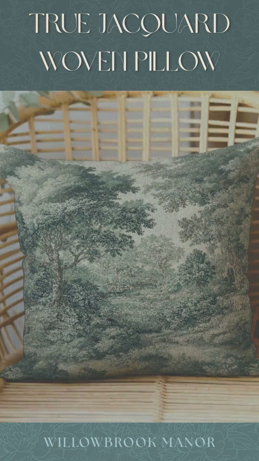 Classic Old World Countryside Riverbank Tapestry Pillow Neutral Landscape Cushion | Elegant Nature Woodland Woven Decorative Accent Decor